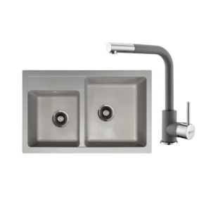 Metalac sudoper xQuadro Plus 2D sa slavinom xGranit 